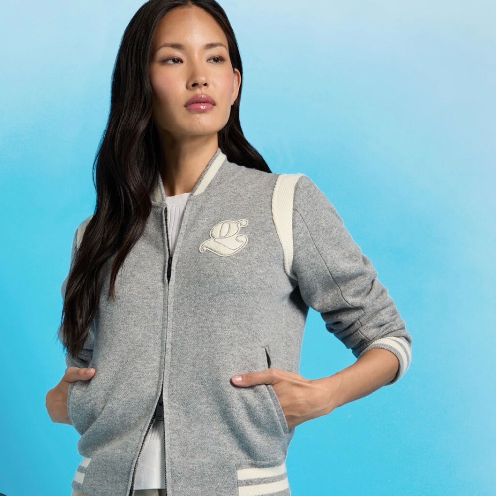 G/FORE Contrast Knit Gray Wool Bomber Jacket Large